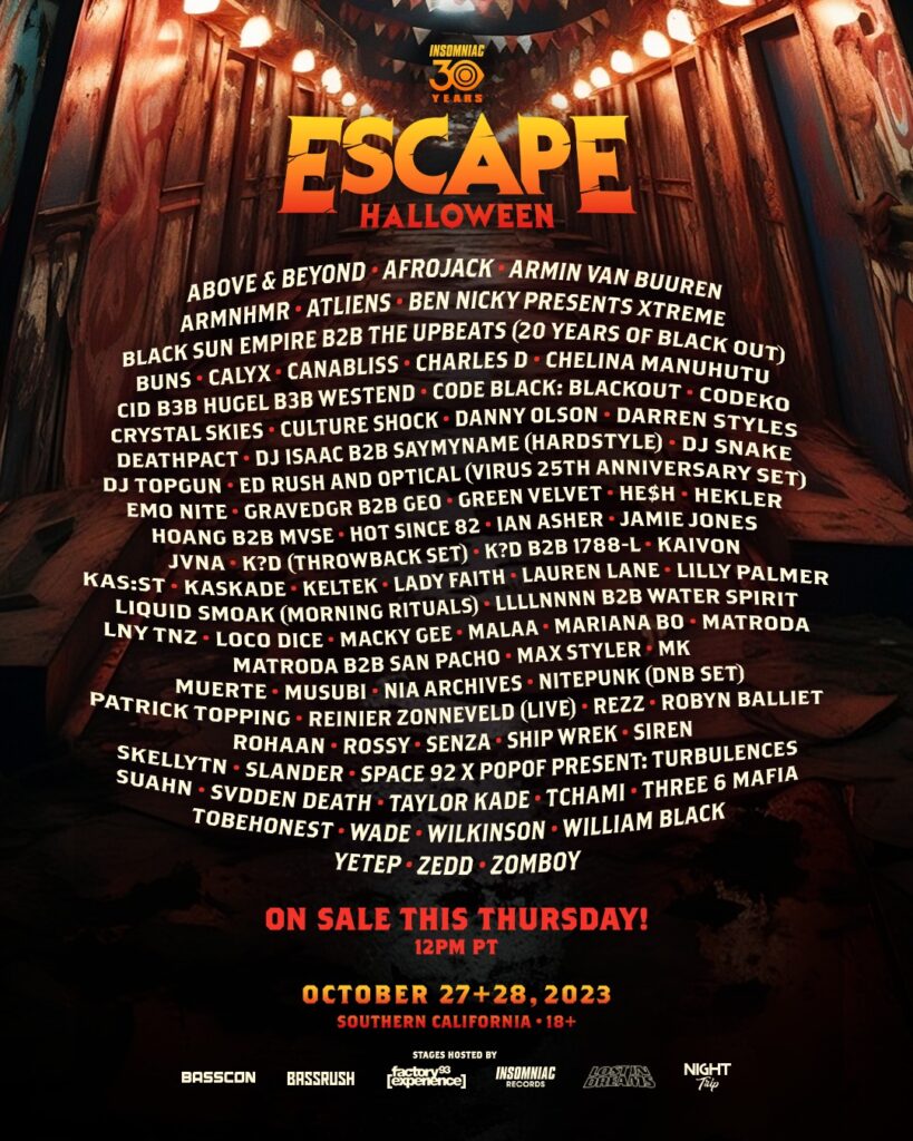 Festival Escape Halloween San Bernadino, Calif. tickets and lineup